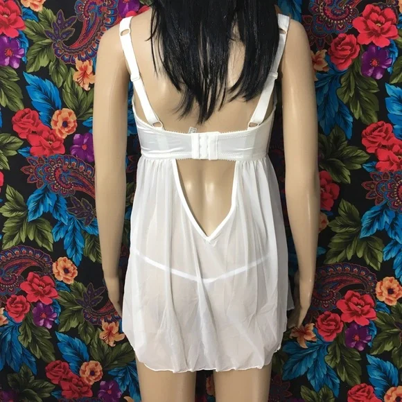 NEW WOMEN'S NIGHTY LINGERIE SIZE 32G 4D BOW DANGLE ACCENT FRILLY IVORY WHITE - Picture 5 of 8